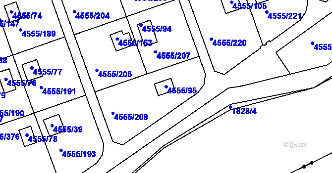Parcela st. 4555/95 v KÚ Modřany, Katastrální mapa