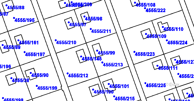 Parcela st. 4555/99 v KÚ Modřany, Katastrální mapa