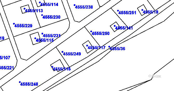 Parcela st. 4555/117 v KÚ Modřany, Katastrální mapa