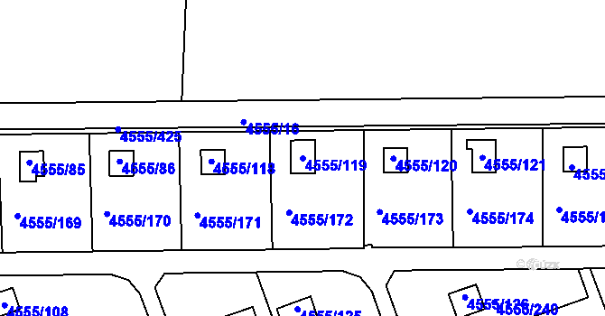Parcela st. 4555/119 v KÚ Modřany, Katastrální mapa