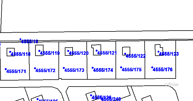 Parcela st. 4555/121 v KÚ Modřany, Katastrální mapa