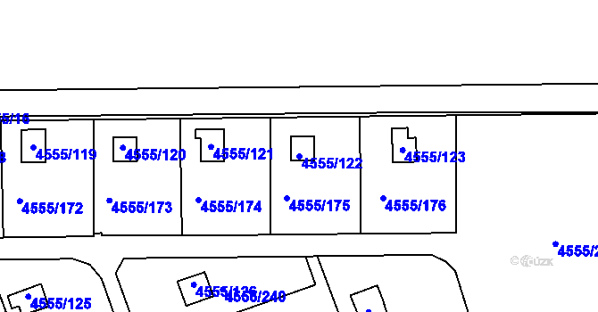 Parcela st. 4555/122 v KÚ Modřany, Katastrální mapa