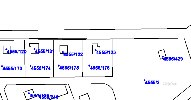 Parcela st. 4555/123 v KÚ Modřany, Katastrální mapa