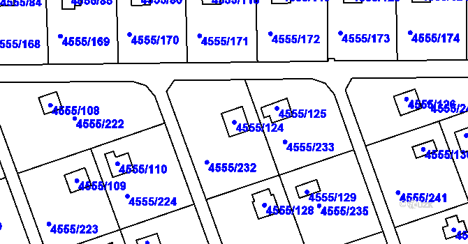 Parcela st. 4555/124 v KÚ Modřany, Katastrální mapa