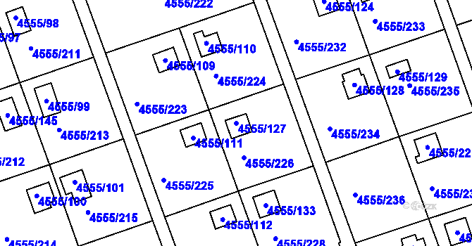 Parcela st. 4555/127 v KÚ Modřany, Katastrální mapa