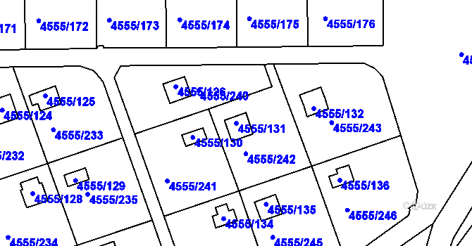 Parcela st. 4555/131 v KÚ Modřany, Katastrální mapa