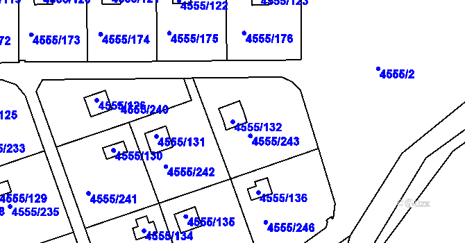 Parcela st. 4555/132 v KÚ Modřany, Katastrální mapa