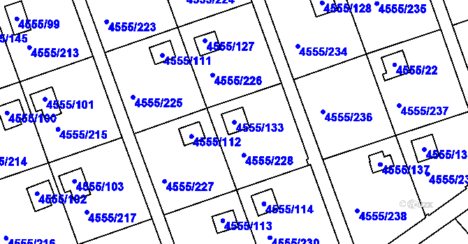 Parcela st. 4555/133 v KÚ Modřany, Katastrální mapa
