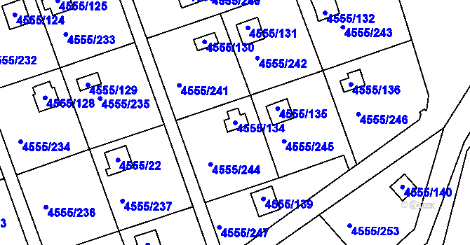 Parcela st. 4555/134 v KÚ Modřany, Katastrální mapa