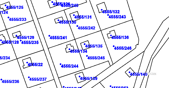 Parcela st. 4555/135 v KÚ Modřany, Katastrální mapa