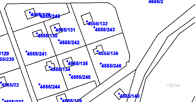 Parcela st. 4555/136 v KÚ Modřany, Katastrální mapa