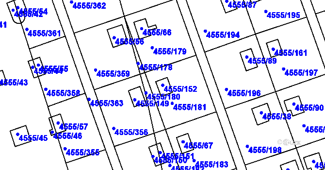 Parcela st. 4555/152 v KÚ Modřany, Katastrální mapa