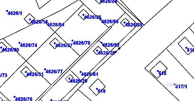 Parcela st. 4626/28 v KÚ Modřany, Katastrální mapa