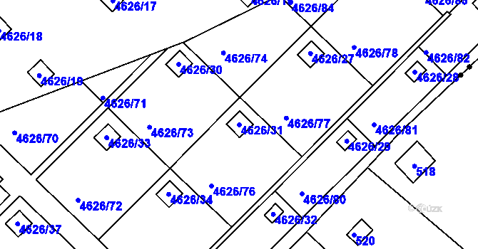 Parcela st. 4626/31 v KÚ Modřany, Katastrální mapa