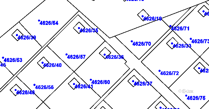 Parcela st. 4626/36 v KÚ Modřany, Katastrální mapa