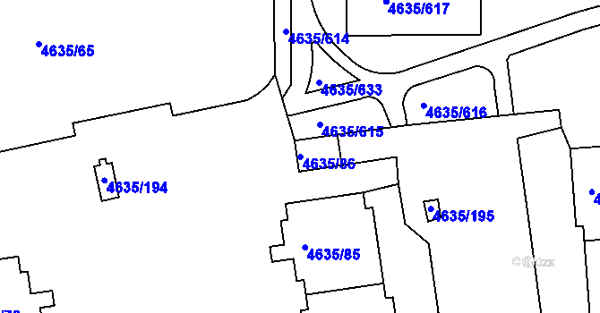 Parcela st. 4635/86 v KÚ Modřany, Katastrální mapa