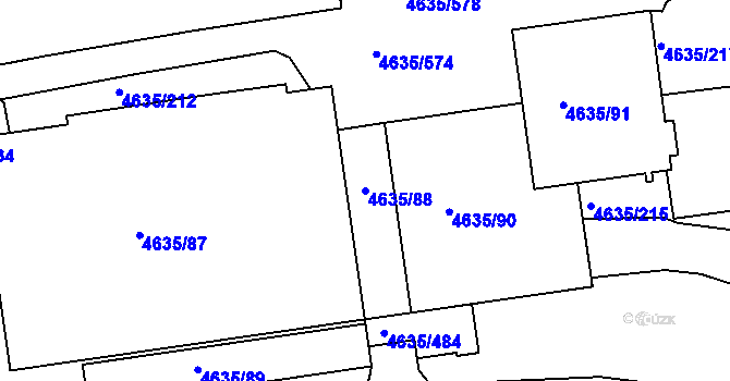 Parcela st. 4635/88 v KÚ Modřany, Katastrální mapa