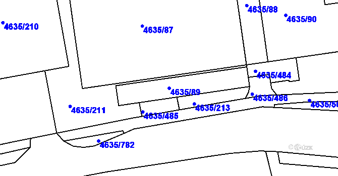 Parcela st. 4635/89 v KÚ Modřany, Katastrální mapa