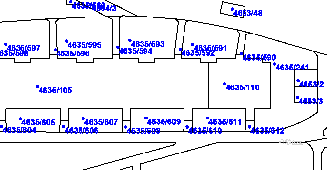 Parcela st. 4635/109 v KÚ Modřany, Katastrální mapa
