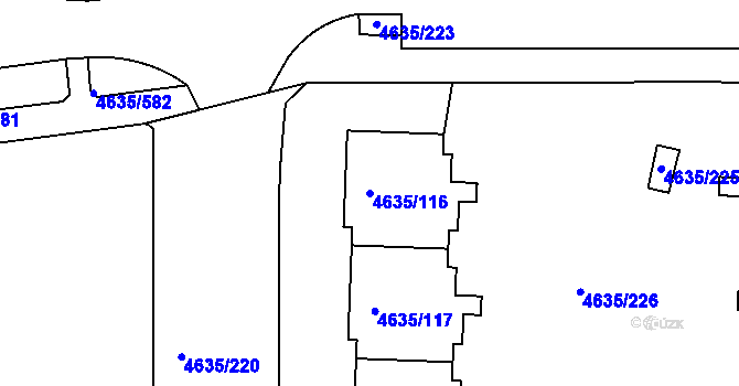 Parcela st. 4635/116 v KÚ Modřany, Katastrální mapa