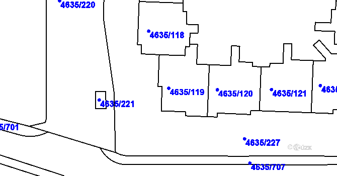 Parcela st. 4635/119 v KÚ Modřany, Katastrální mapa