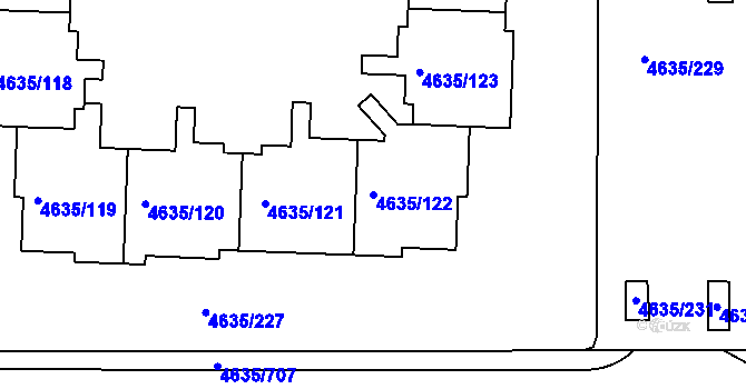 Parcela st. 4635/122 v KÚ Modřany, Katastrální mapa