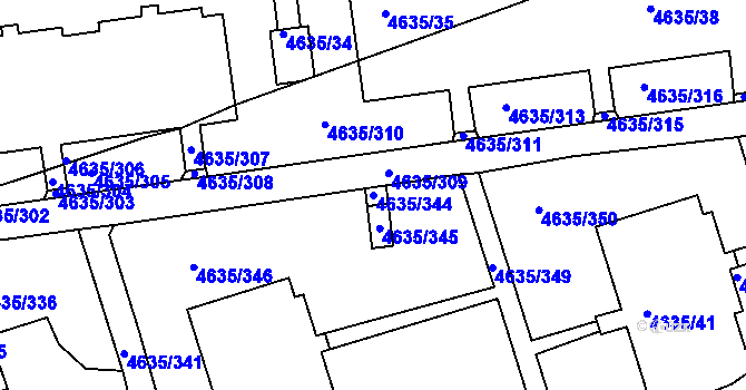 Parcela st. 4635/344 v KÚ Modřany, Katastrální mapa