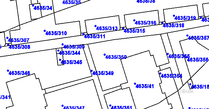 Parcela st. 4635/350 v KÚ Modřany, Katastrální mapa