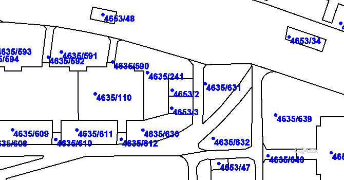 Parcela st. 4653/2 v KÚ Modřany, Katastrální mapa