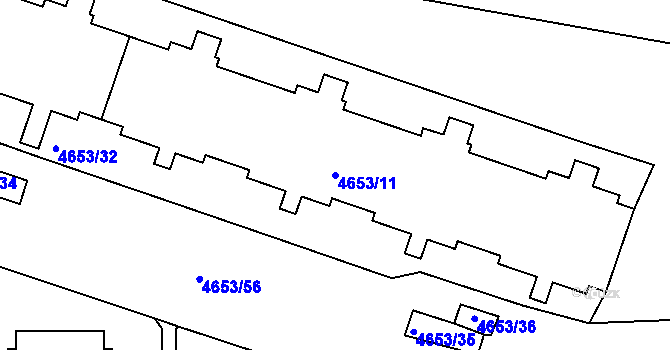 Parcela st. 4653/11 v KÚ Modřany, Katastrální mapa