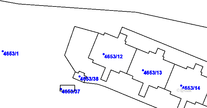 Parcela st. 4653/12 v KÚ Modřany, Katastrální mapa