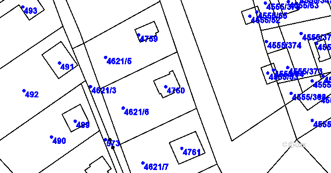 Parcela st. 4760 v KÚ Modřany, Katastrální mapa