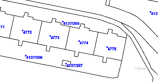 Parcela st. 4774 v KÚ Modřany, Katastrální mapa