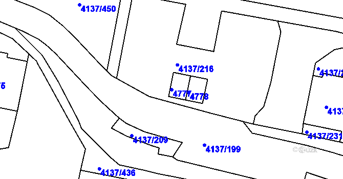 Parcela st. 4777 v KÚ Modřany, Katastrální mapa