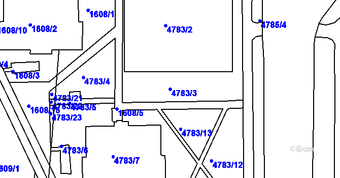 Parcela st. 4783/3 v KÚ Modřany, Katastrální mapa