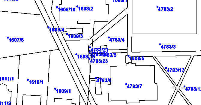Parcela st. 4783/5 v KÚ Modřany, Katastrální mapa
