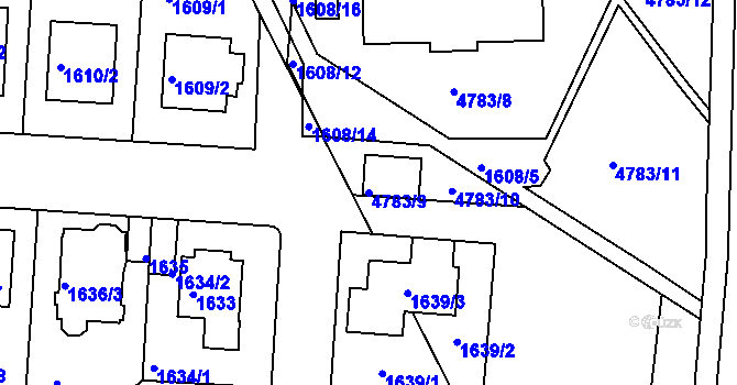 Parcela st. 4783/9 v KÚ Modřany, Katastrální mapa