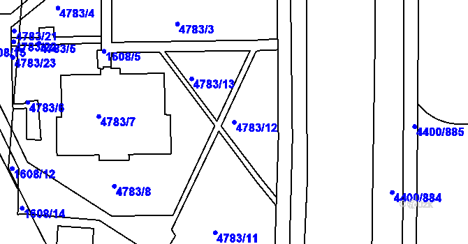 Parcela st. 4783/12 v KÚ Modřany, Katastrální mapa