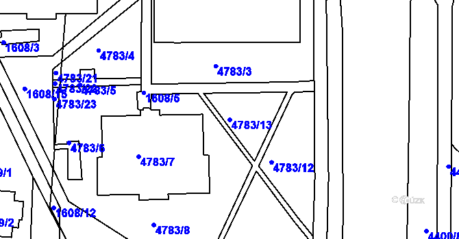 Parcela st. 4783/13 v KÚ Modřany, Katastrální mapa
