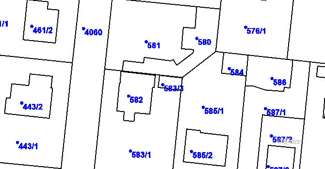 Parcela st. 583/3 v KÚ Modřany, Katastrální mapa