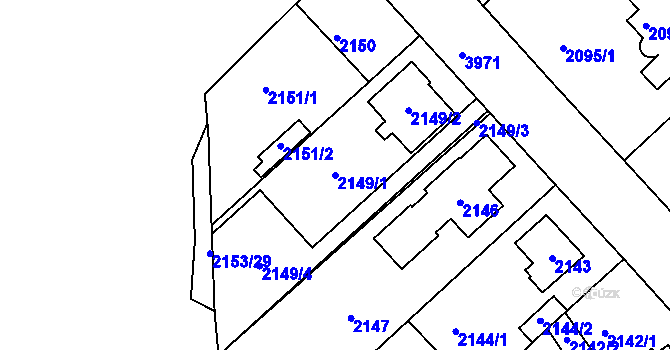Parcela st. 2149/1 v KÚ Modřany, Katastrální mapa