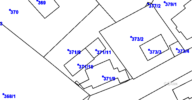 Parcela st. 371/11 v KÚ Modřany, Katastrální mapa