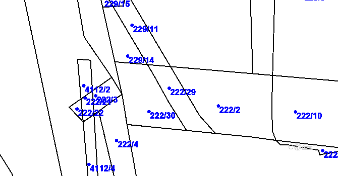 Parcela st. 222/29 v KÚ Modřany, Katastrální mapa