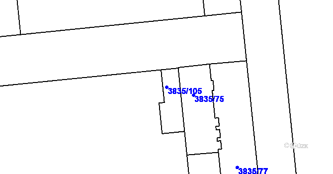 Parcela st. 3835/105 v KÚ Modřany, Katastrální mapa