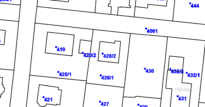 Parcela st. 428/2 v KÚ Modřany, Katastrální mapa