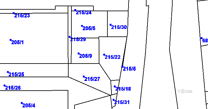 Parcela st. 215/22 v KÚ Modřany, Katastrální mapa