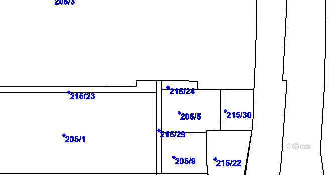 Parcela st. 215/24 v KÚ Modřany, Katastrální mapa