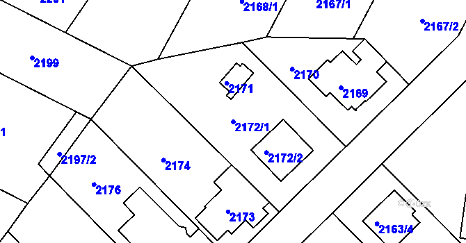 Parcela st. 2172/1 v KÚ Modřany, Katastrální mapa