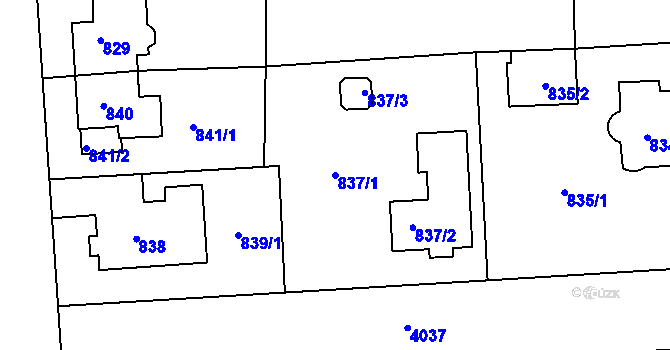 Parcela st. 837/1 v KÚ Modřany, Katastrální mapa