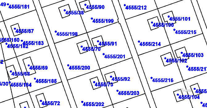 Parcela st. 4555/201 v KÚ Modřany, Katastrální mapa